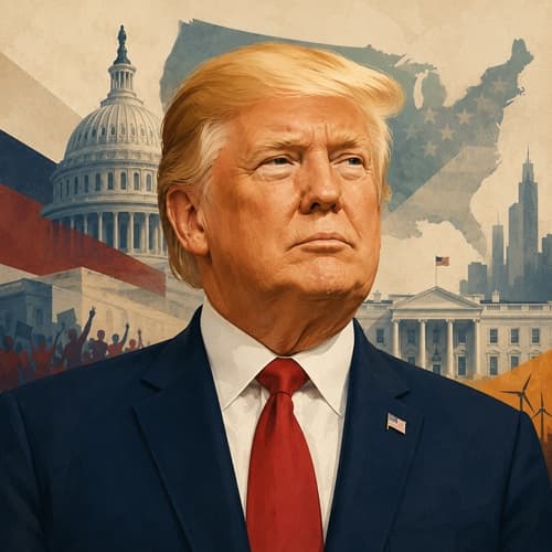 Illustrated portrait of Donald Trump.