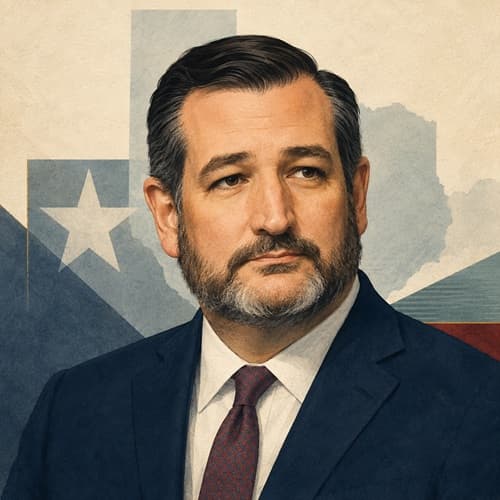 Illustrated portrait of Ted Cruz.