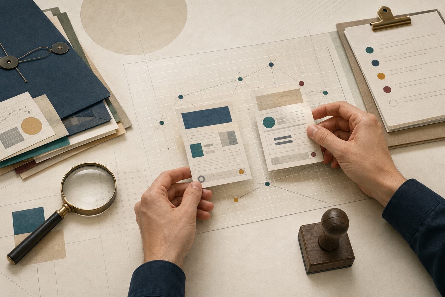 A researcher comparing two record cards against a documented review framework.